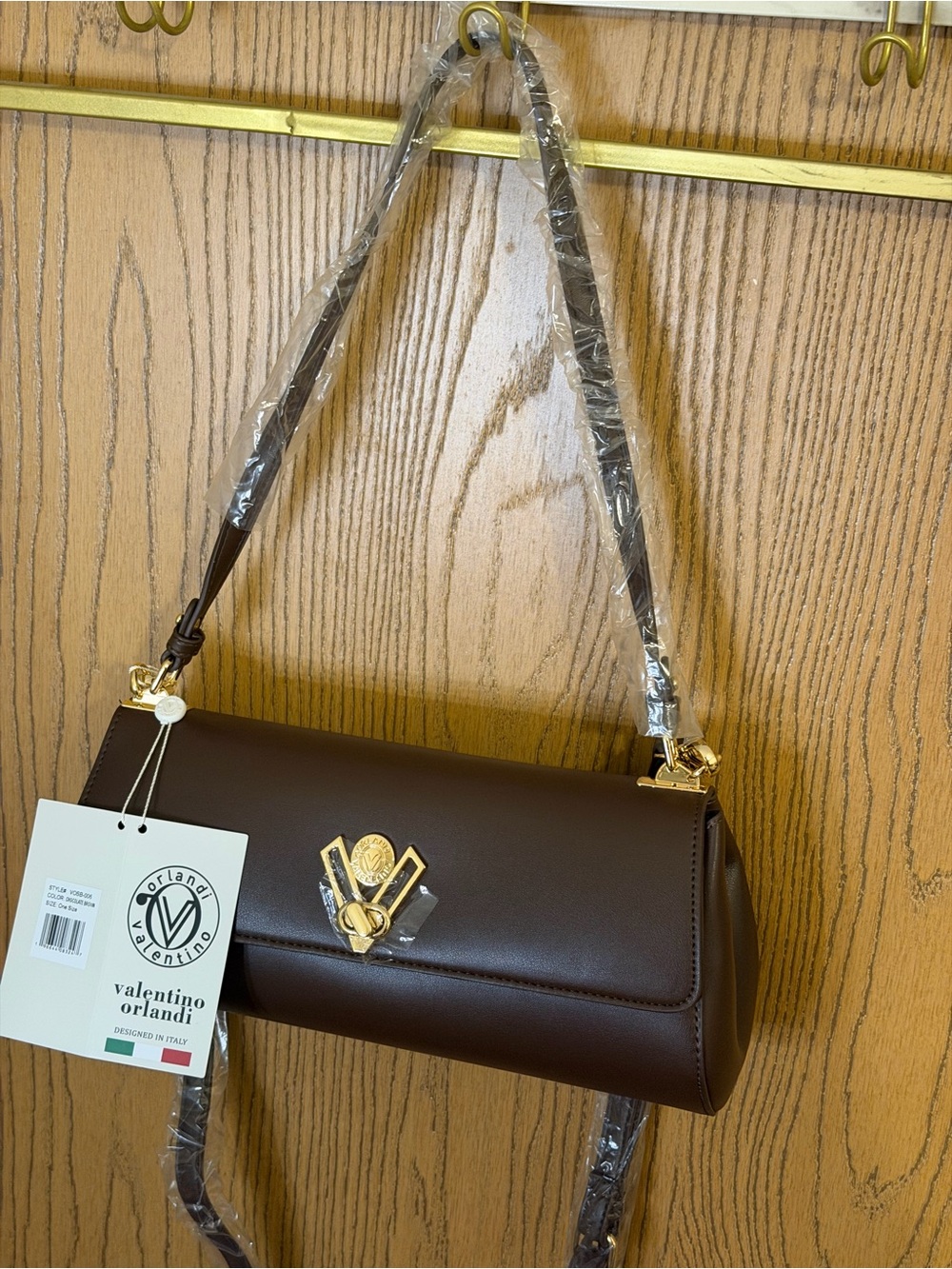 Valentino Orlandi Dark Brown Shoulder Bag with Gold Hardware NWT